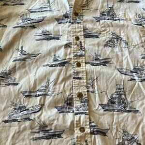 Beautiful Tan and White Fishing Boat compilation 2XL Button Down Shirt